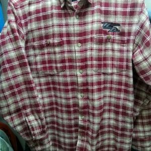 Harley Davidson heavy flannel shirt/jacket. Dark maroon and tan.